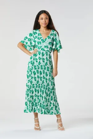Zibi London Malika Green Floral Pleated Dress