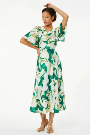 Zibi London Mimi Green Cowl Neck Printed Dress