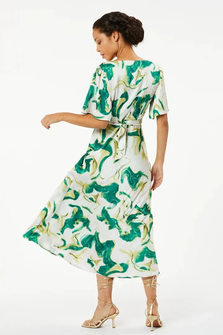 Zibi London Mimi Green Cowl Neck Printed Dress