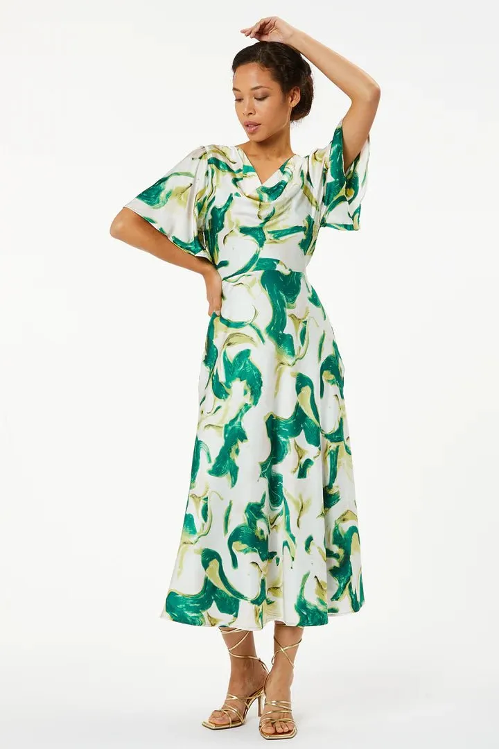 Zibi London Mimi Green Cowl Neck Printed Dress