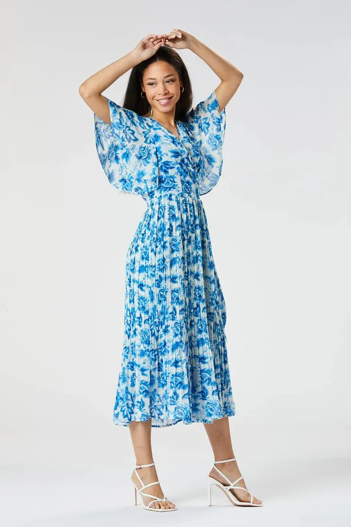 Zibi London Salma Blue Floral Pleated Dress