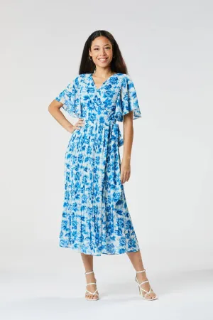 Zibi London Salma Blue Floral Pleated Dress