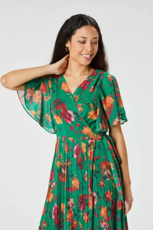 Zibi London Salma Green Floral Pleated Dress